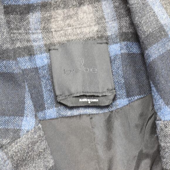 Bebe Women Double Breasted Blazer Plaid Polyester Gray Size 4 Acrylic Blend - Picture 7 of 8